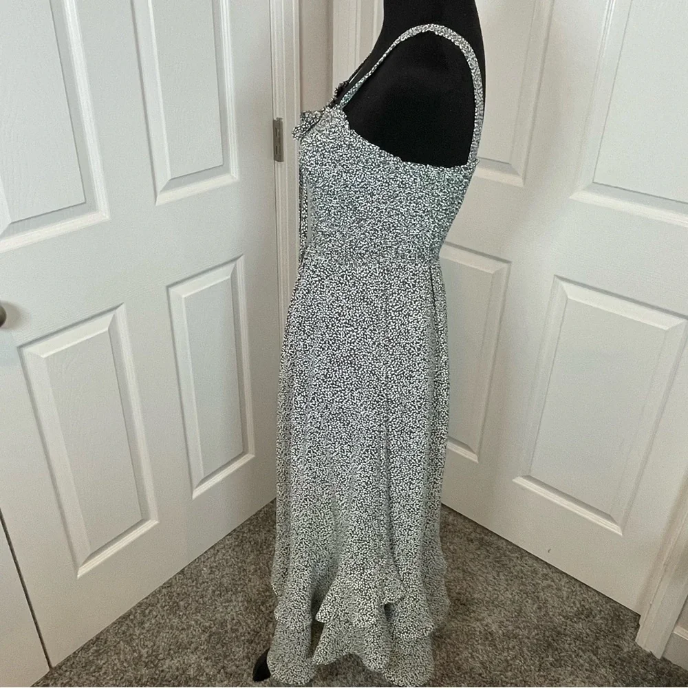 Grace Karin Olive Green & White Stretch Ruffle Layered Hem Midi Sundress Sz S - Picture 3 of 12